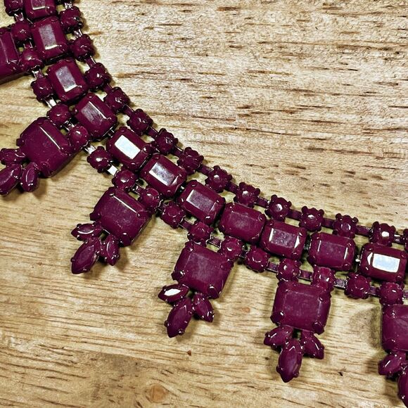 J. Crew Gold Brass Purple Statement Necklace Boho Dressy Art to Wear - Picture 3 of 7